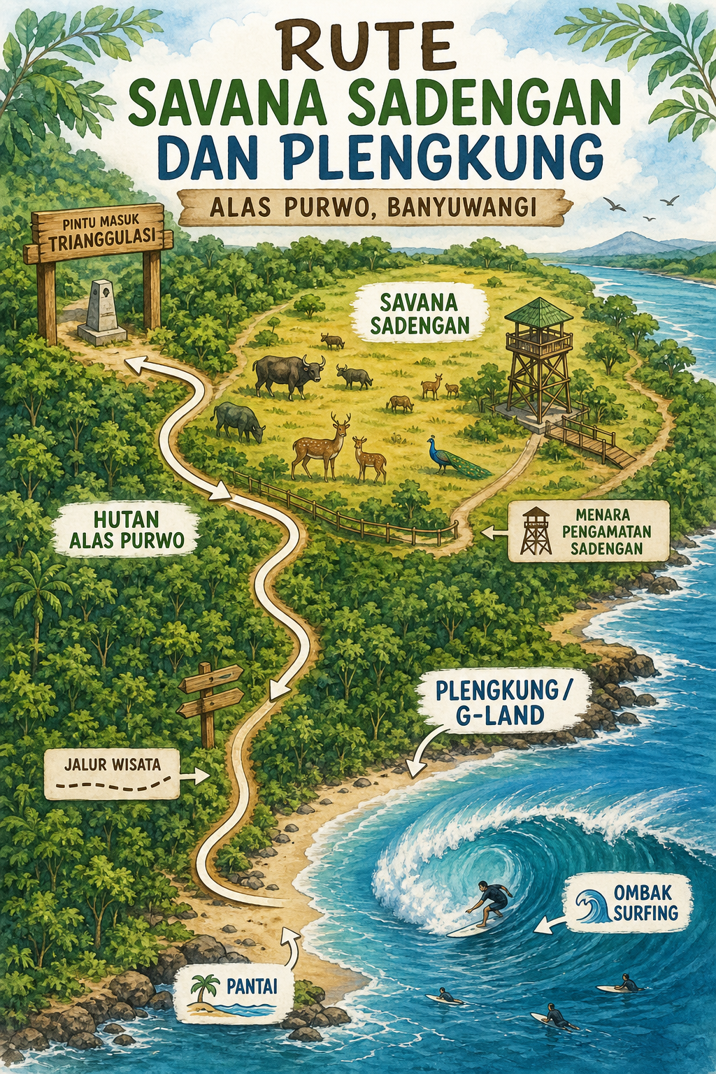 Gambaran Rute Savana Sadengan dan Plengkung - banyuwangi