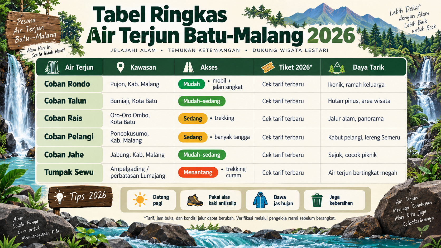 Tabel Ringkas Air Terjun Batu Malang 2026 - batu