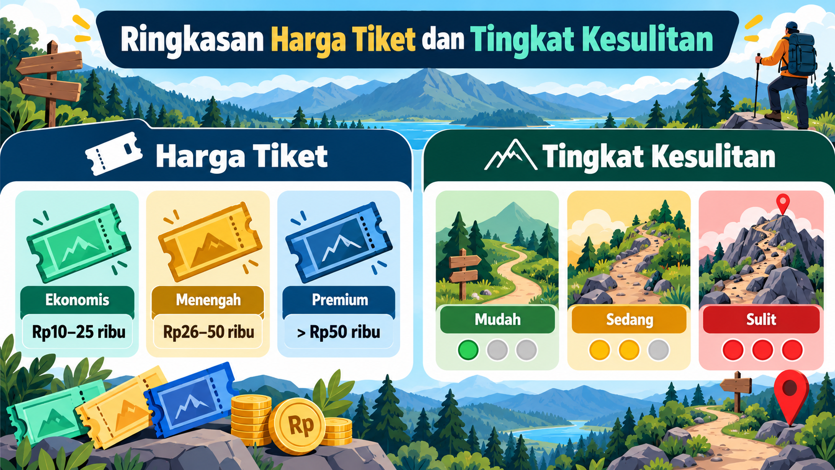 Ringkasan Harga Tiket dan Tingkat Kesulitan - malang